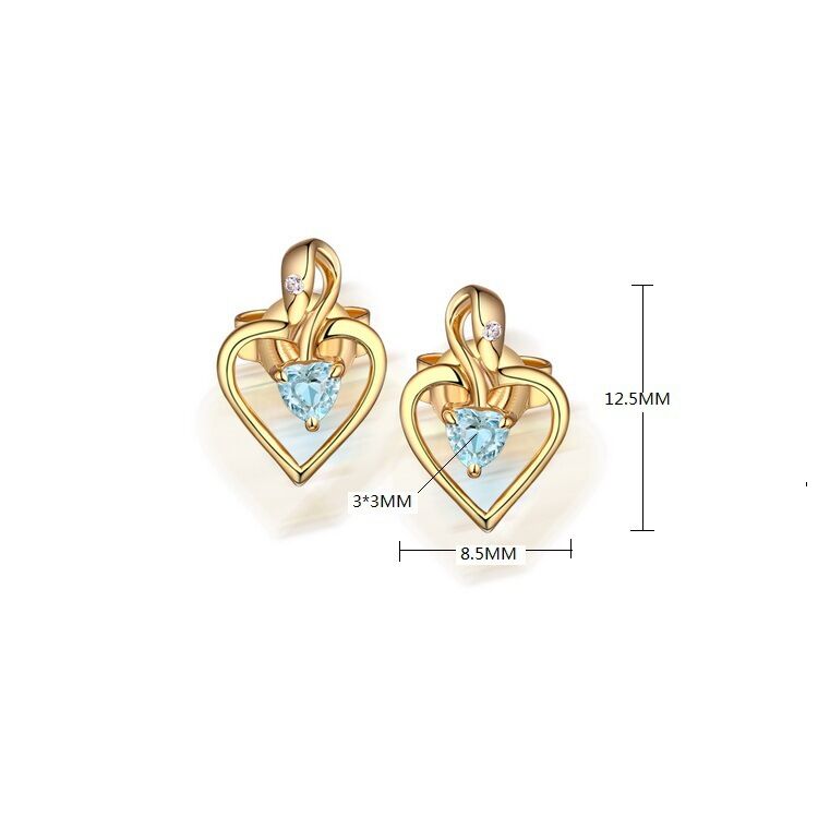 Heart Shaped Blue Topaz 925 Sterling Silver Earrings with Yellow Gold Plating